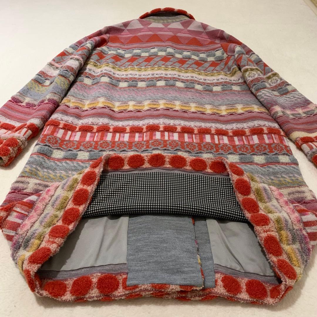 美品　希少　M.&KYOKO 佐藤繊維　ニットコート　マルチカラー　幾何学模様