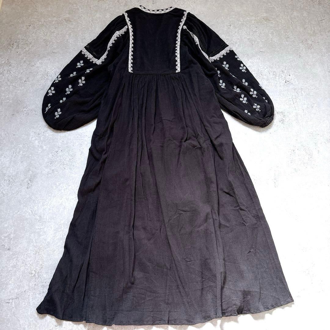 24ss✨ヌキテパ　リーフエンブロイダリードレス　刺繍　ロングワンピース　黒　M