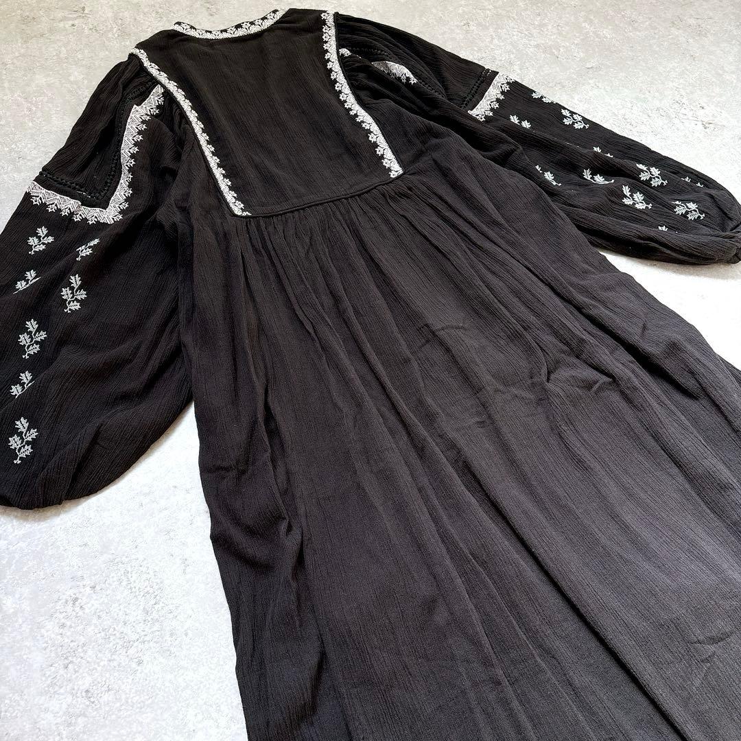 24ss✨ヌキテパ　リーフエンブロイダリードレス　刺繍　ロングワンピース　黒　M