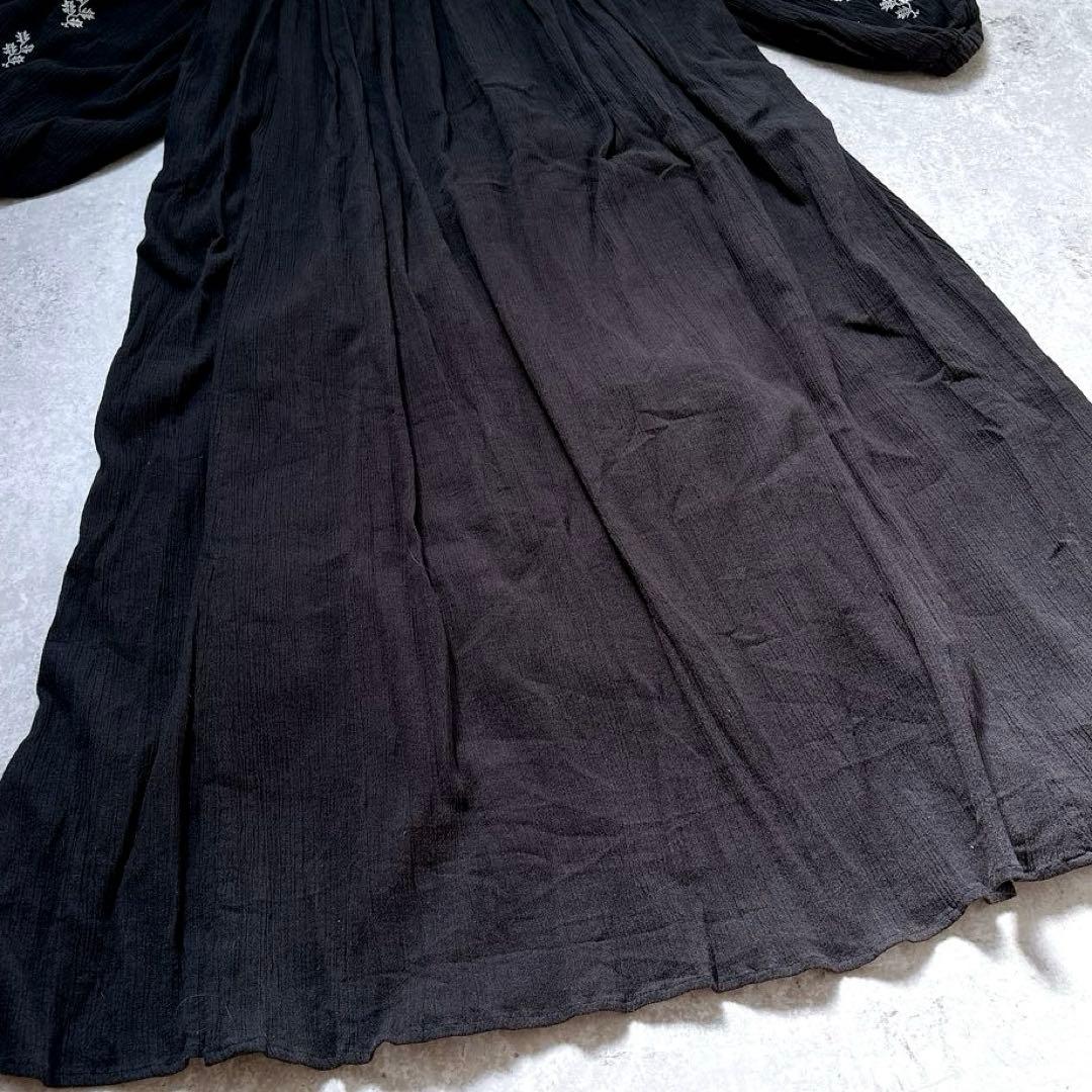 24ss✨ヌキテパ　リーフエンブロイダリードレス　刺繍　ロングワンピース　黒　M