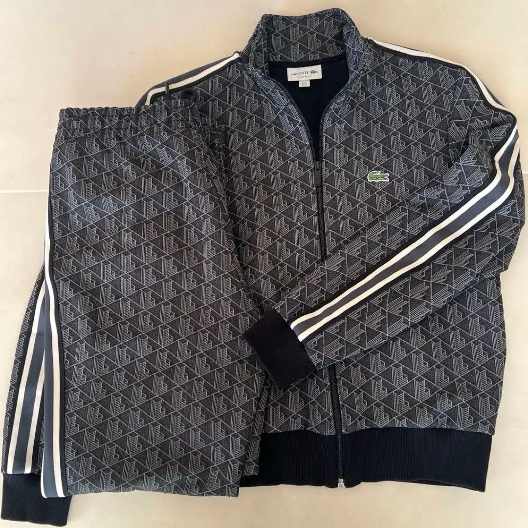 LACOSTE モノグラムトラックジャケット ブラックM（希少）上下セットアップ