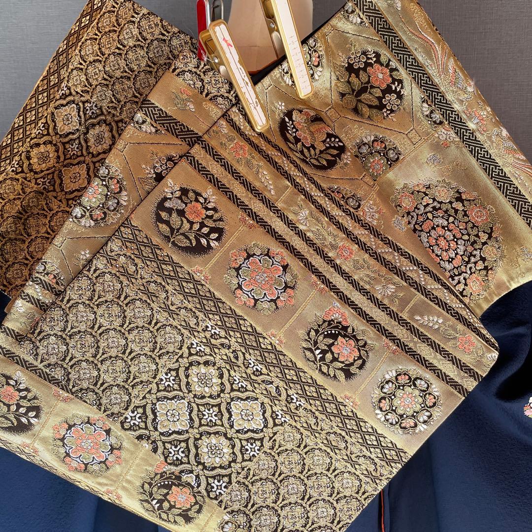 振袖フルセット　手染め色無地　成人式振袖　振袖　裄丈68 紺色　➕サイズ