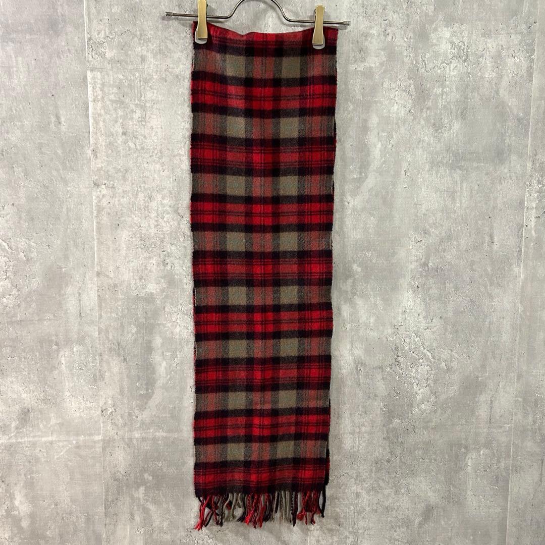 JOHNSTONSカシミヤ100% チェック マフラー レッド スコットランド製