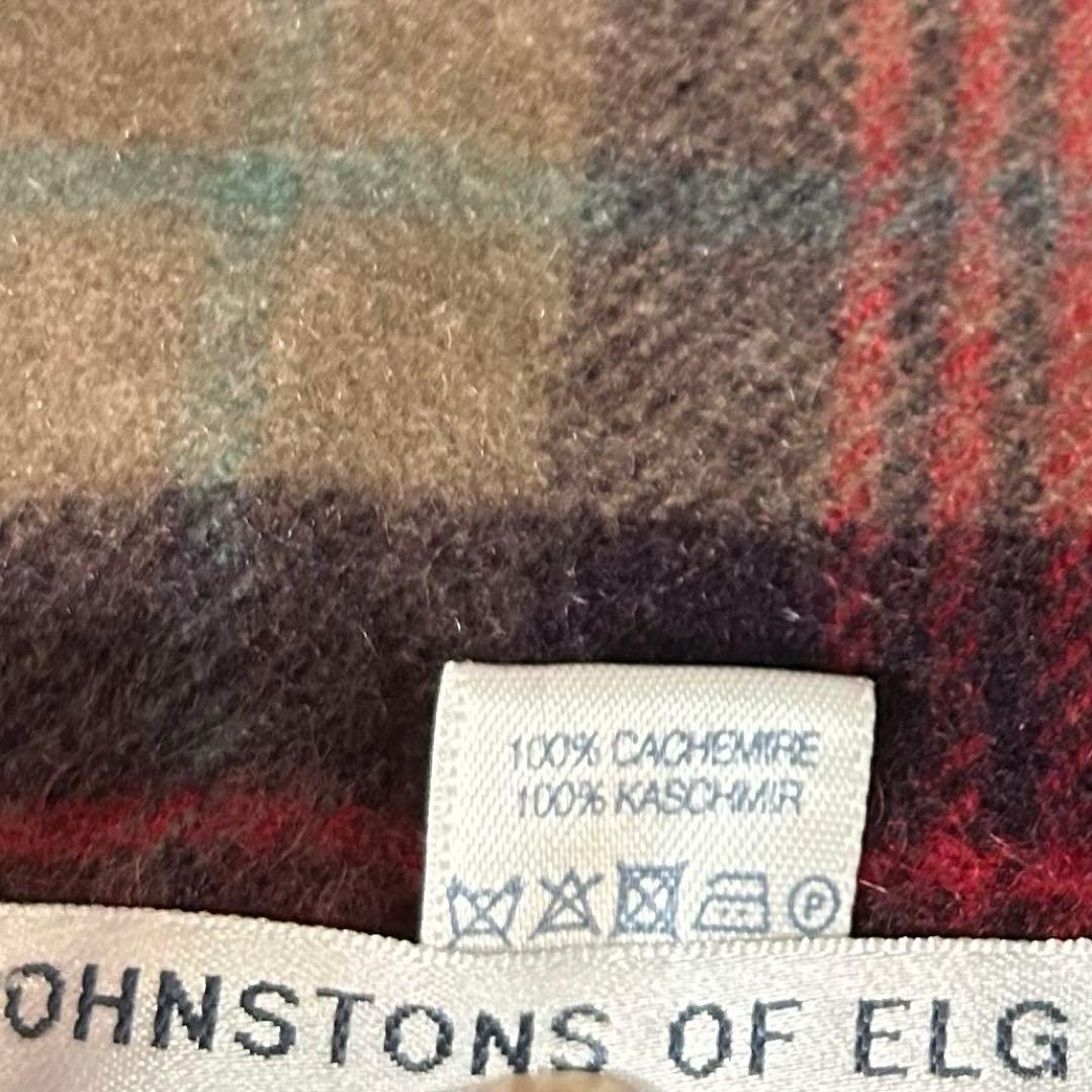 JOHNSTONSカシミヤ100% チェック マフラー レッド スコットランド製