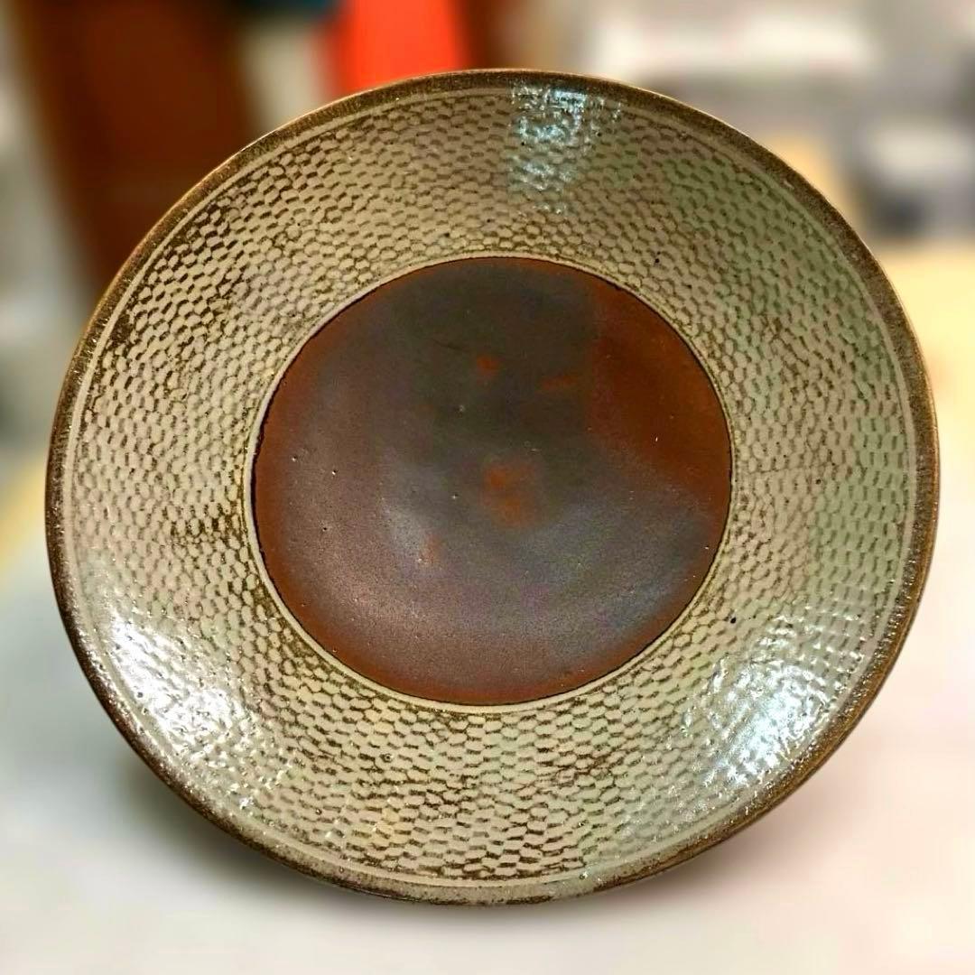 人間国宝　島岡達三　象嵌皿　大皿　36cm