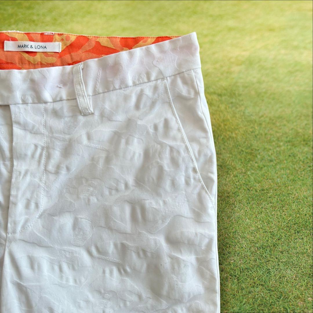 マークアンドロナ　パンツ　M〜L相当　白　ホワイト　総柄　スカル　迷彩　コットン