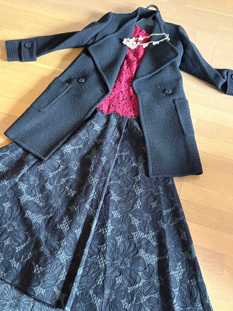 ８万円シルエット綺麗目　グレースコンチネンタル　ツィードハーフコート　ブラック