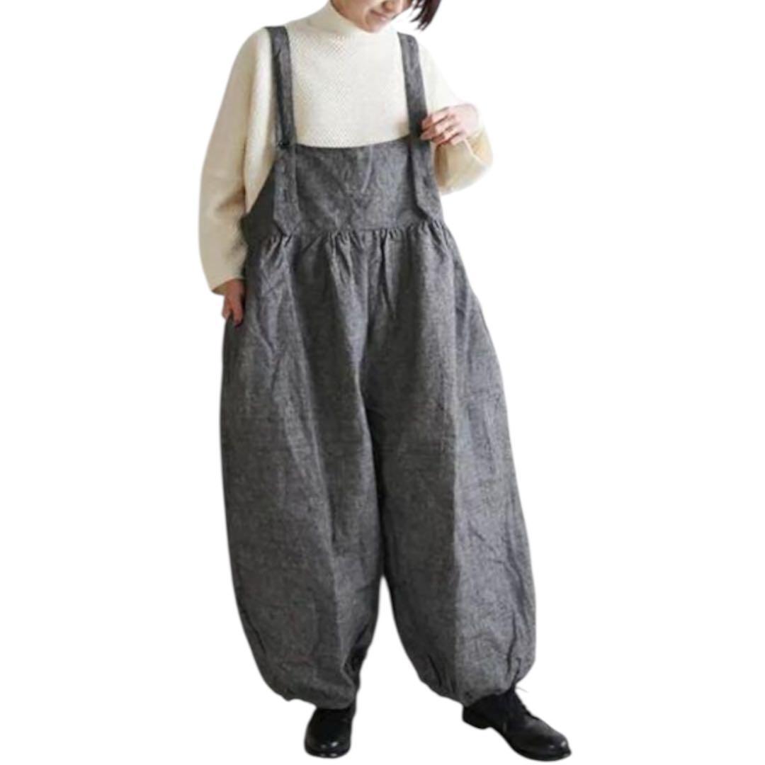 ichi イチ 微起毛サロペット　ストライプ　バルーンシルエット　ゆったり