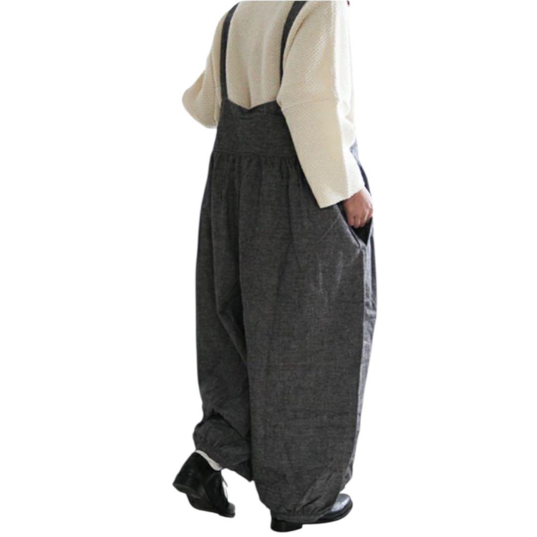 ichi イチ 微起毛サロペット　ストライプ　バルーンシルエット　ゆったり