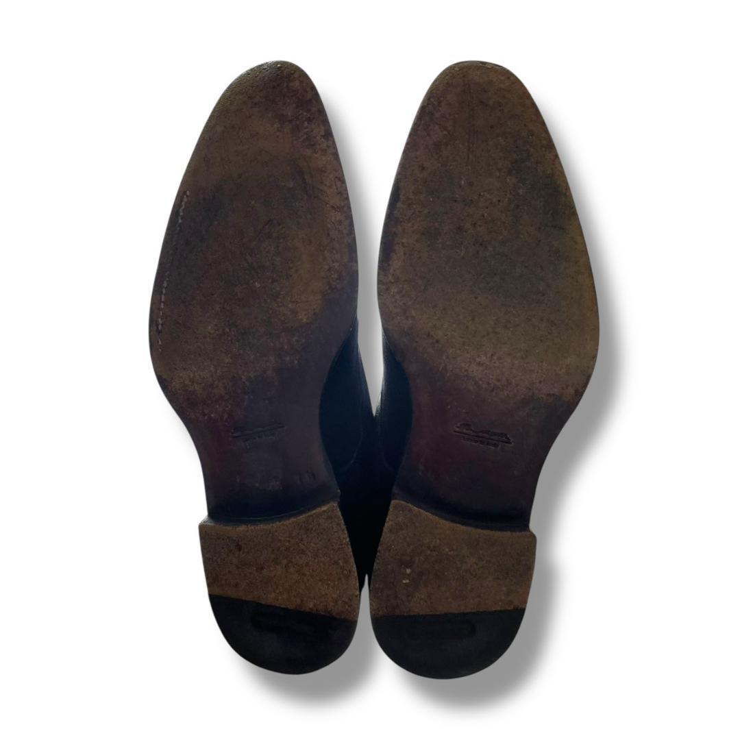 サントー二　スエード　ダブルモンク　ブラック　ビジネスシューズ