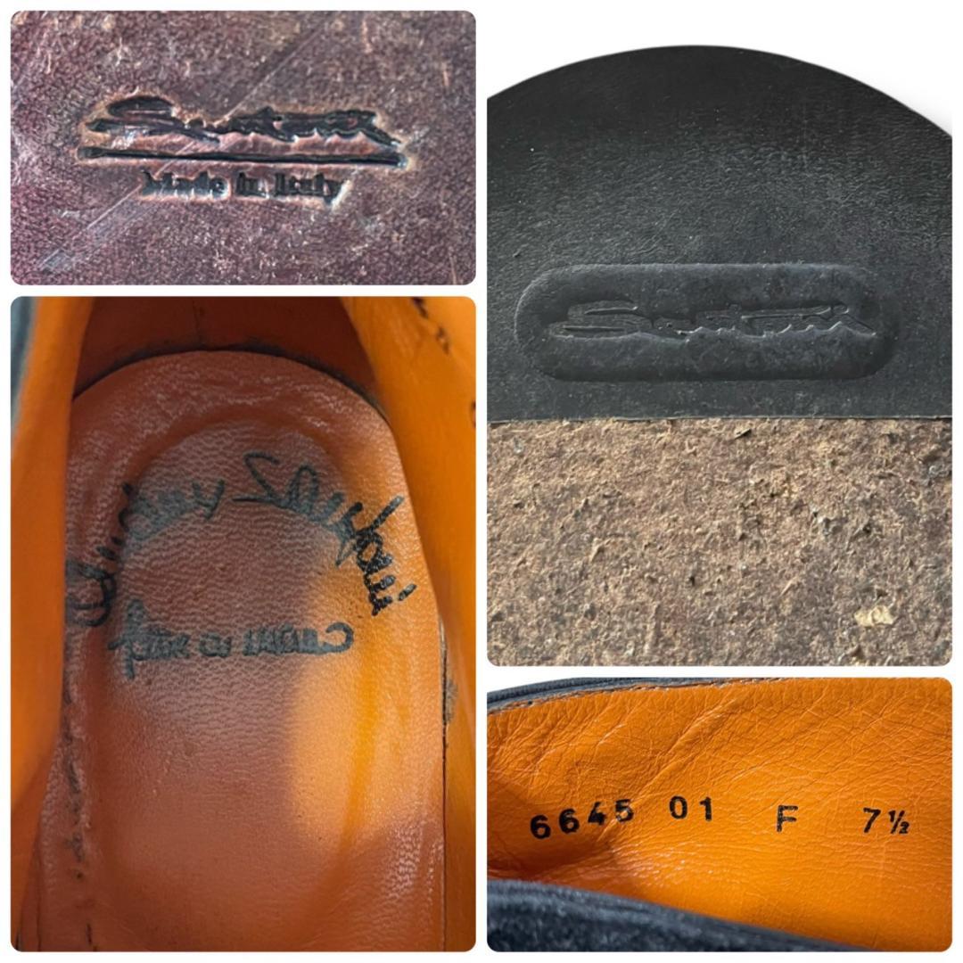 サントー二　スエード　ダブルモンク　ブラック　ビジネスシューズ