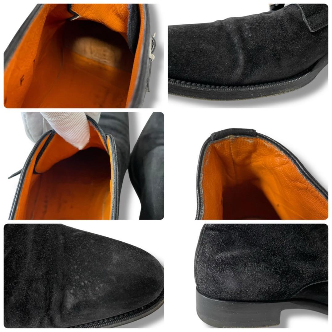 サントー二　スエード　ダブルモンク　ブラック　ビジネスシューズ