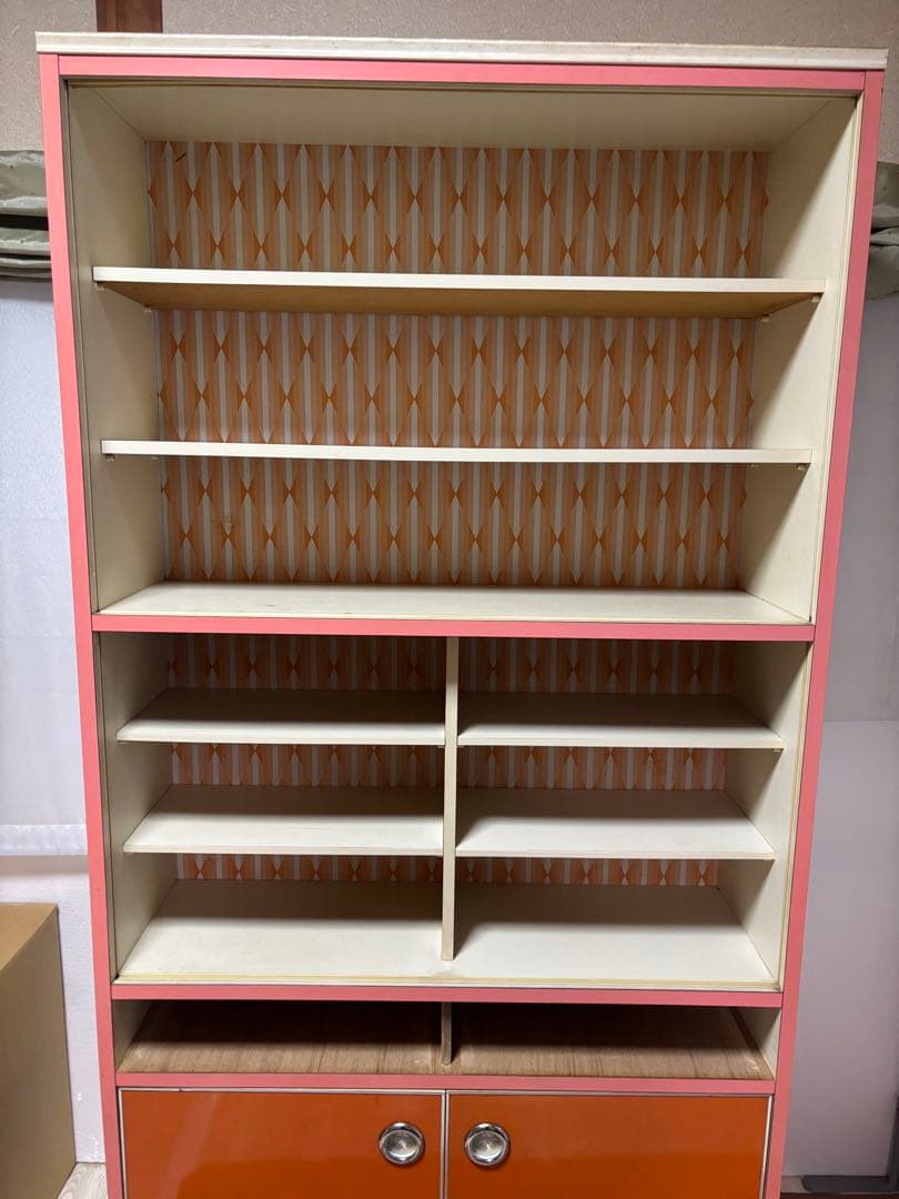 昭和レトロポップ食器棚　オレンジ　ガラス棚