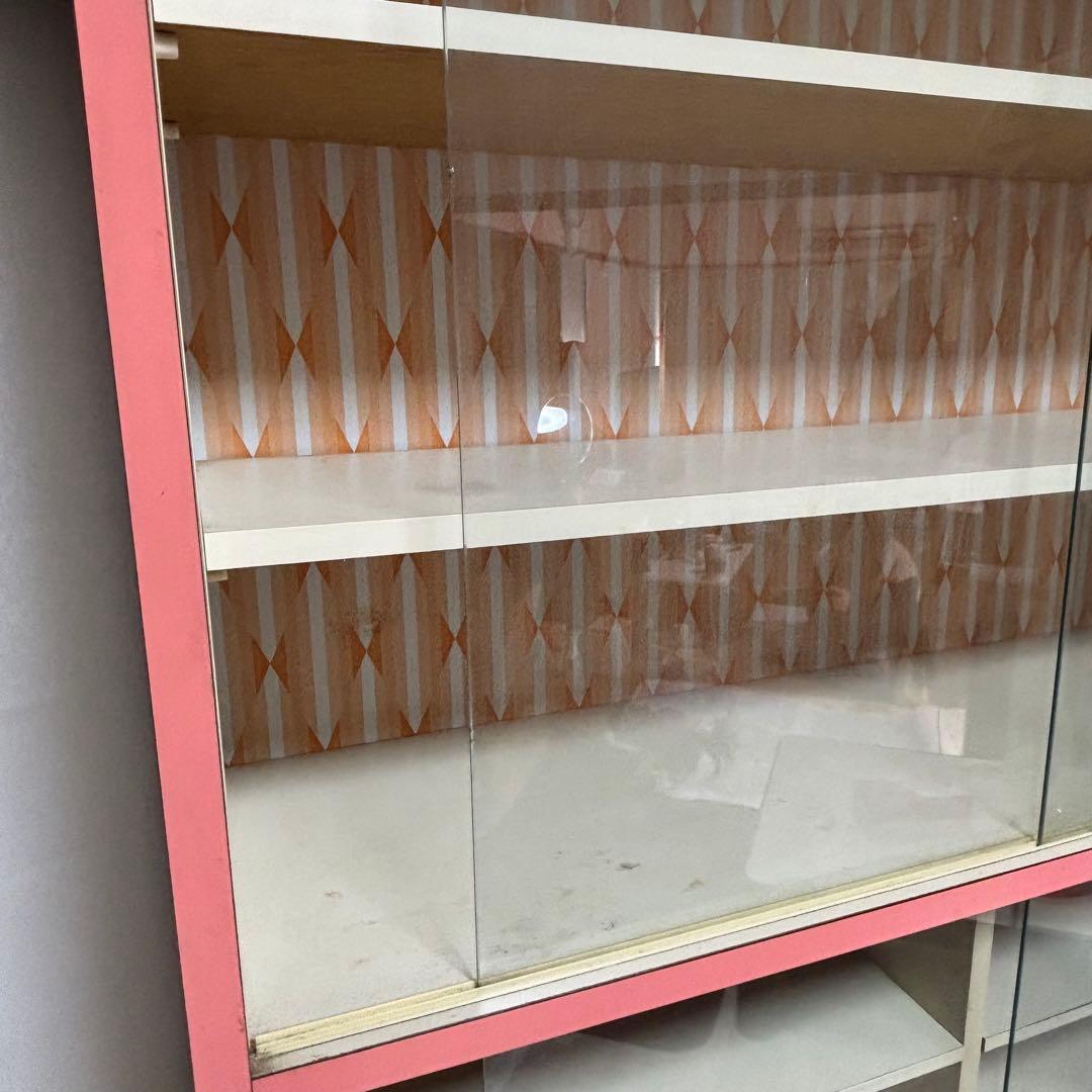 昭和レトロポップ食器棚　オレンジ　ガラス棚