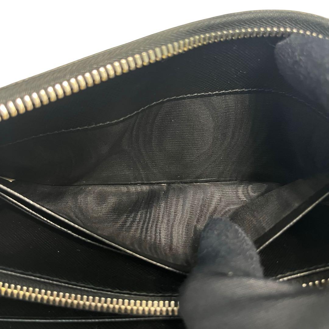 希少✨プラダ 長財布 ラウンドファスナー サフィアーノレザー ロゴ金具 黒
