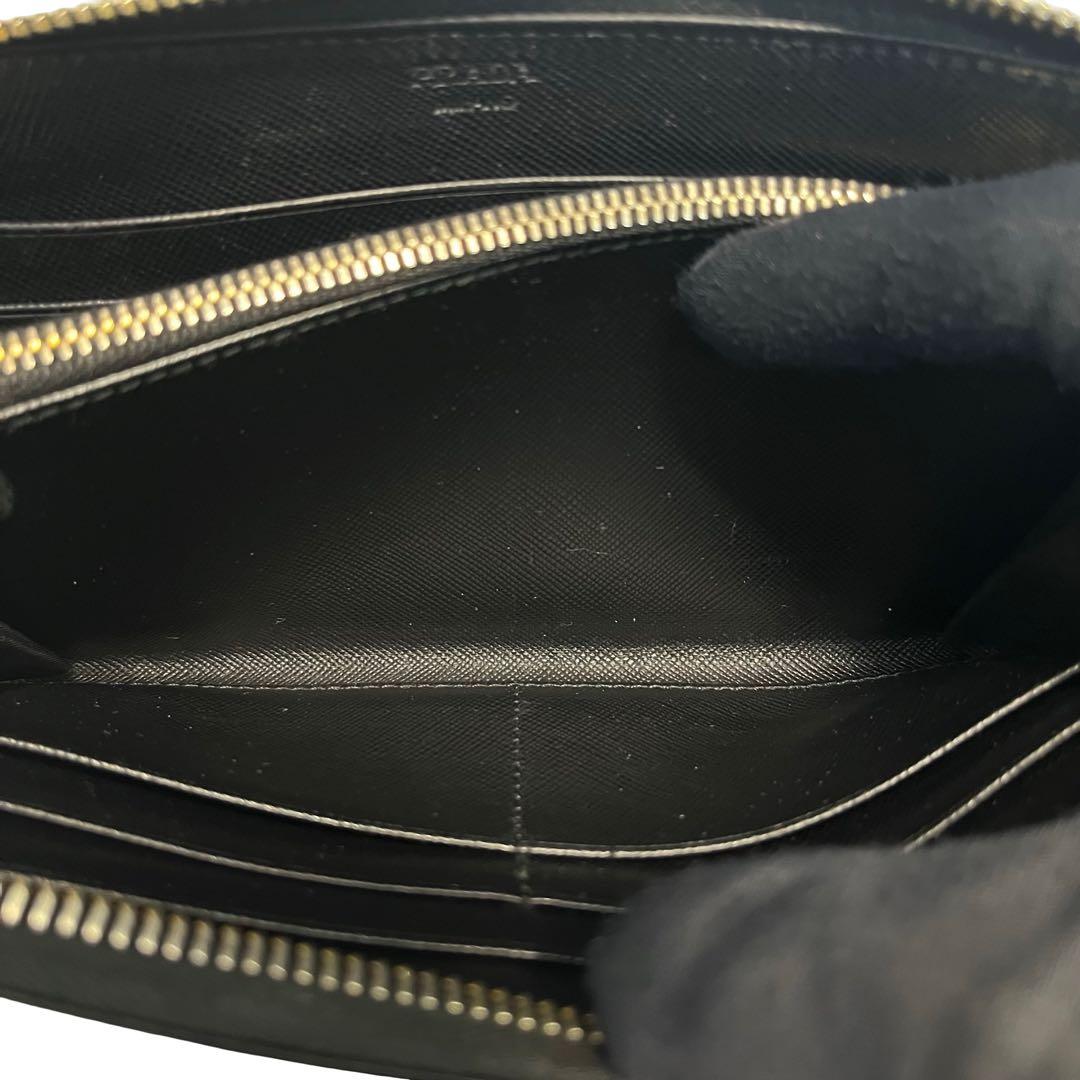 希少✨プラダ 長財布 ラウンドファスナー サフィアーノレザー ロゴ金具 黒