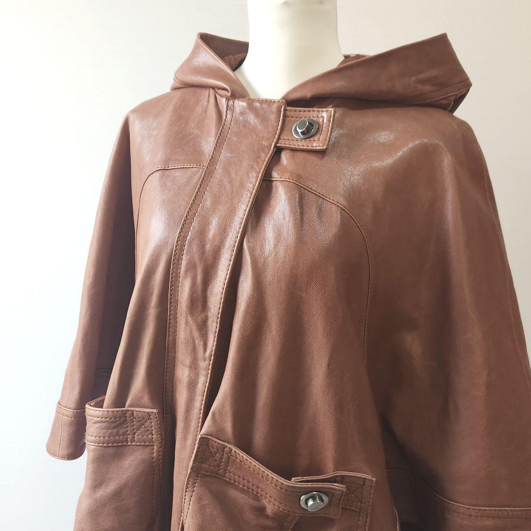 レア ターンロック フード付 ラムレザー ポンチョ hoss intropia