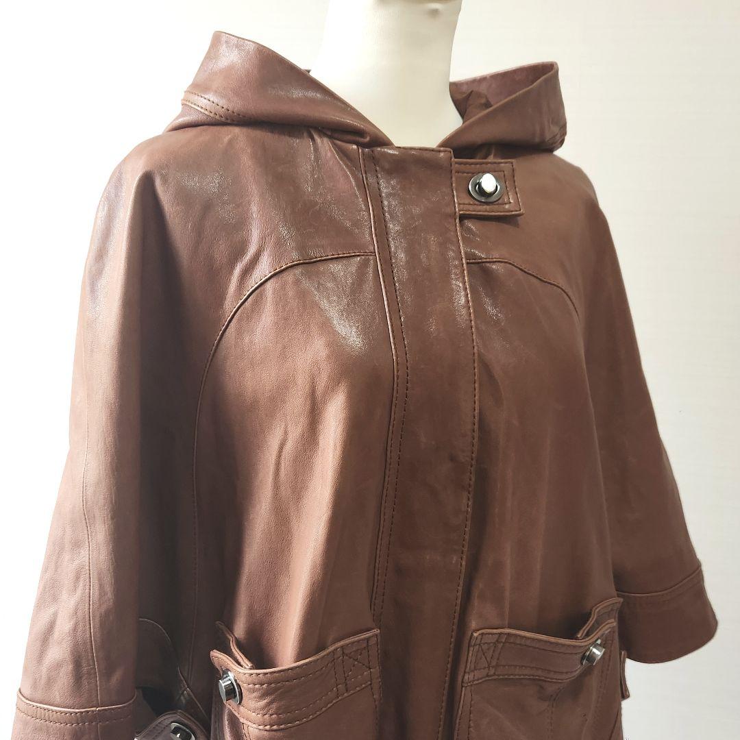 レア ターンロック フード付 ラムレザー ポンチョ hoss intropia