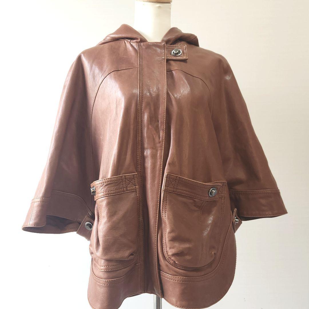 レア ターンロック フード付 ラムレザー ポンチョ hoss intropia