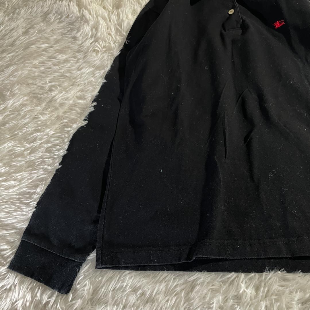 90s 英国製 バーバリーロンドン ノバチェック 襟 長袖 ポロシャツ M 黒