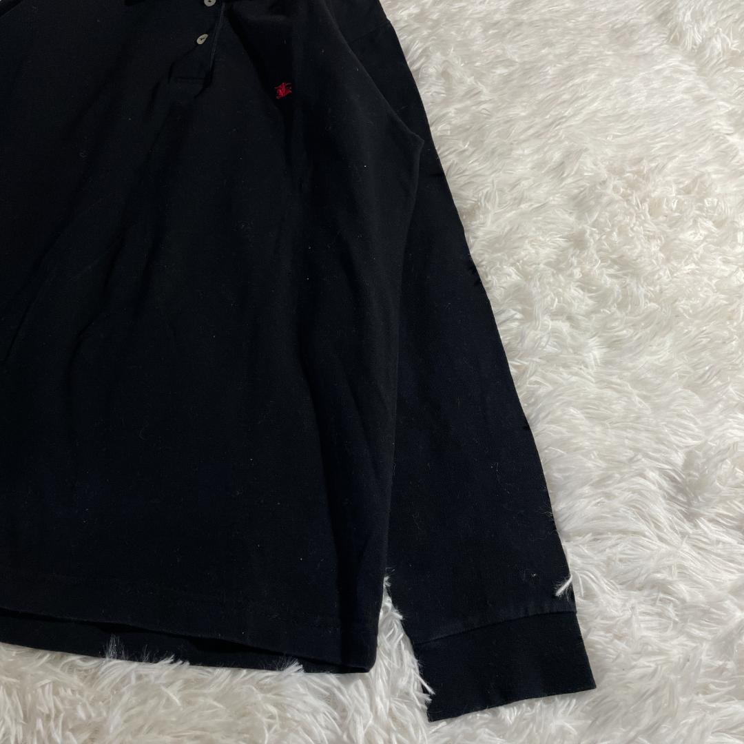 90s 英国製 バーバリーロンドン ノバチェック 襟 長袖 ポロシャツ M 黒