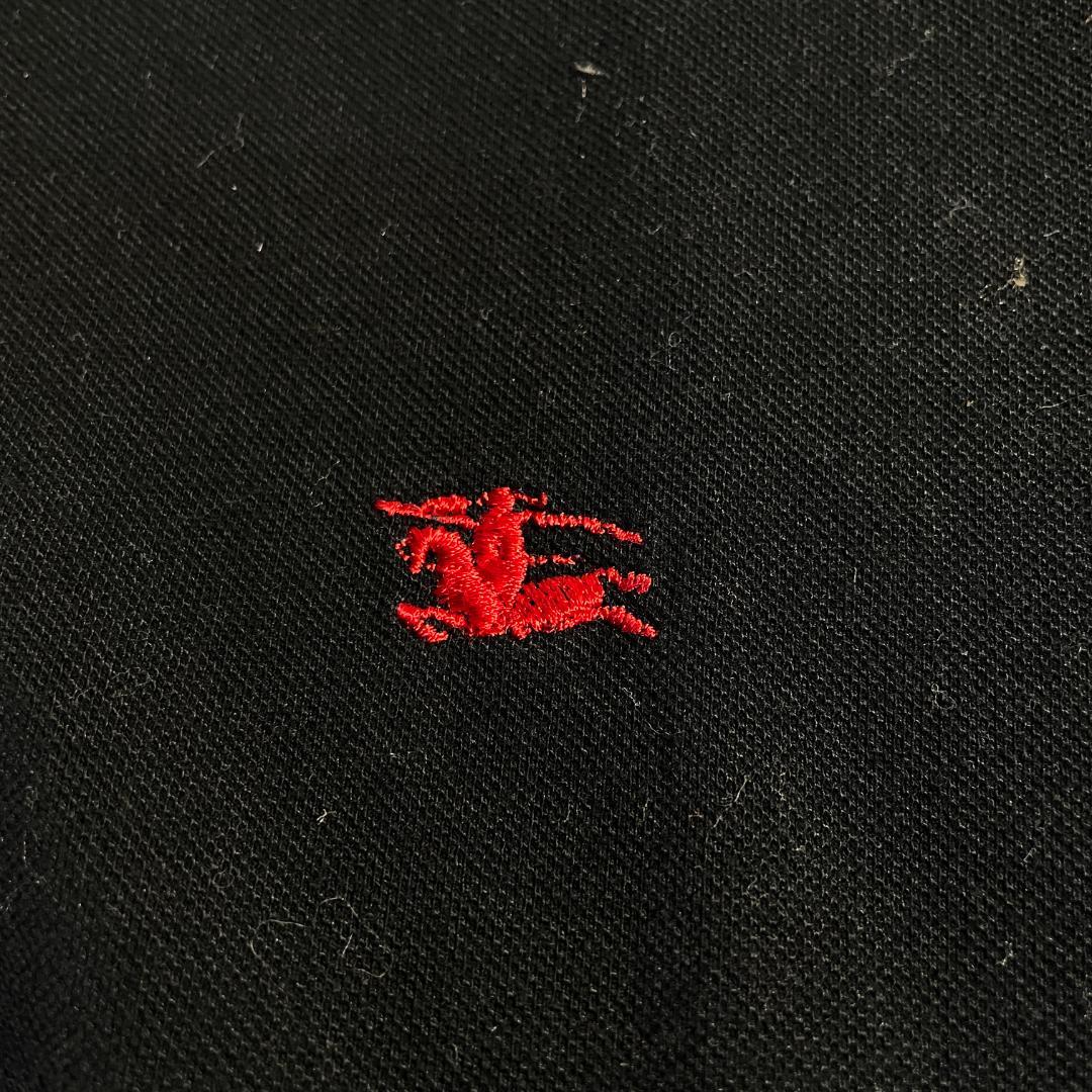 90s 英国製 バーバリーロンドン ノバチェック 襟 長袖 ポロシャツ M 黒