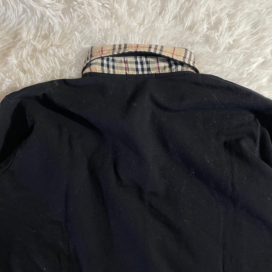 90s 英国製 バーバリーロンドン ノバチェック 襟 長袖 ポロシャツ M 黒
