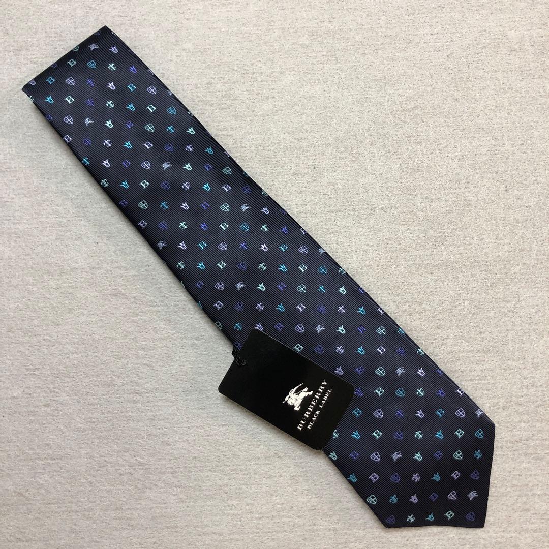 レア品　バーバリーブラックレーベル　ネクタイ　未使用タグ付　紺　モノグラム