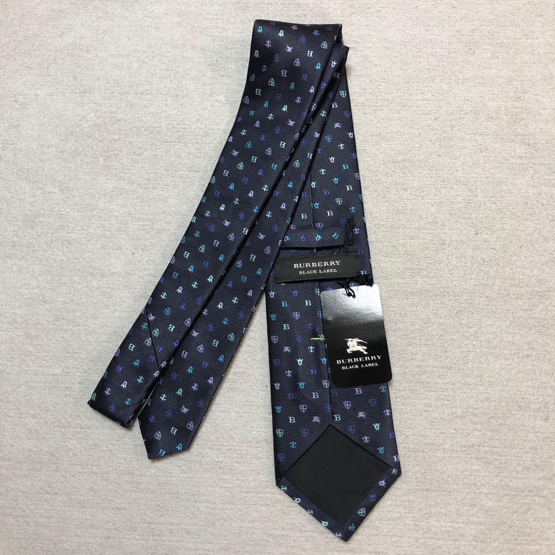 レア品　バーバリーブラックレーベル　ネクタイ　未使用タグ付　紺　モノグラム