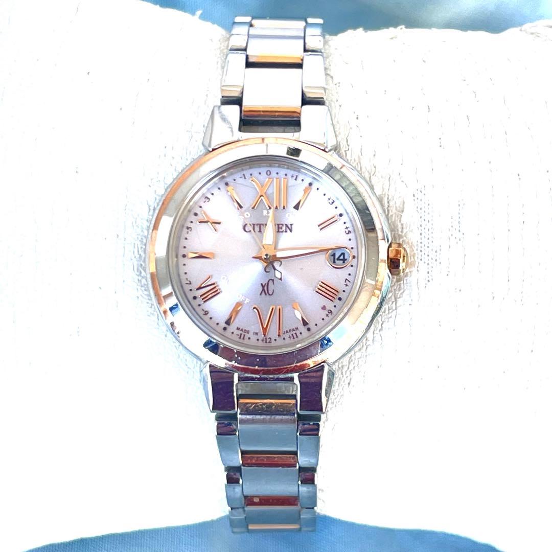 美品❣クロスシーxC　電波ソーラーH060　ハッピーフライト　ペールピンク　稼働