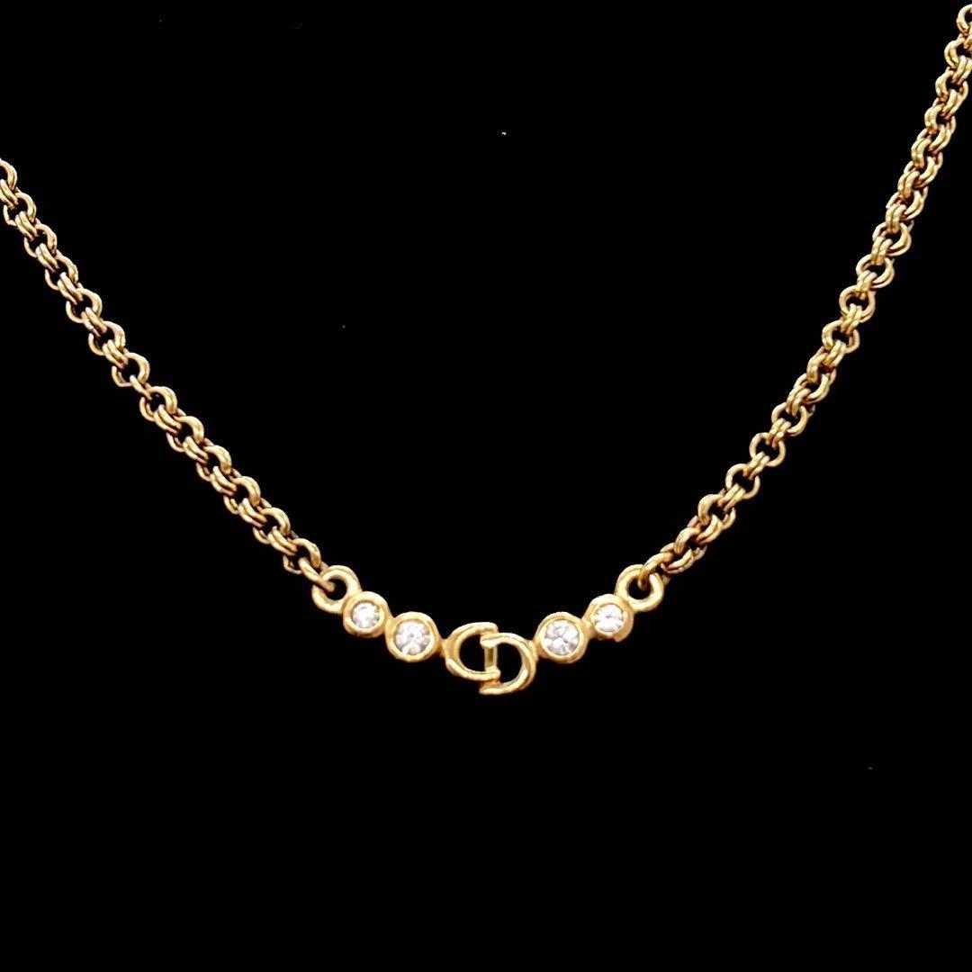 美品✨クリスチャン ディオール ネックレス ゴールド ラインストーン CDロゴ