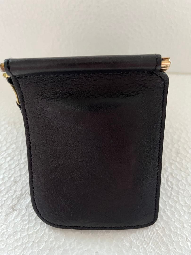 美品［IL BISONTE］二つ折りマネークリップ／ケース付き/黒