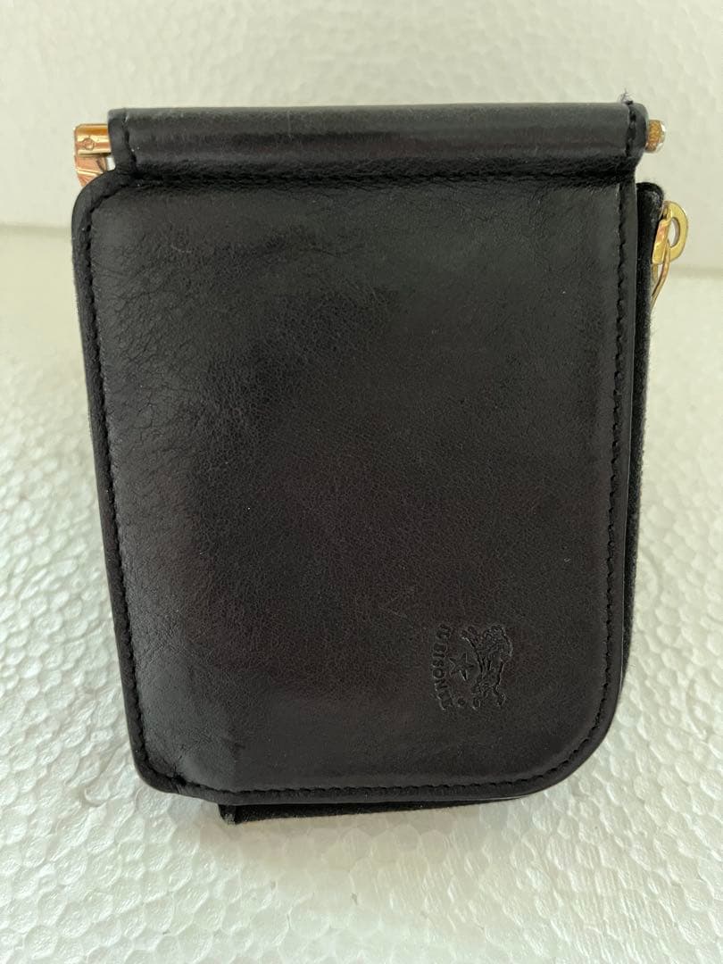 美品［IL BISONTE］二つ折りマネークリップ／ケース付き/黒
