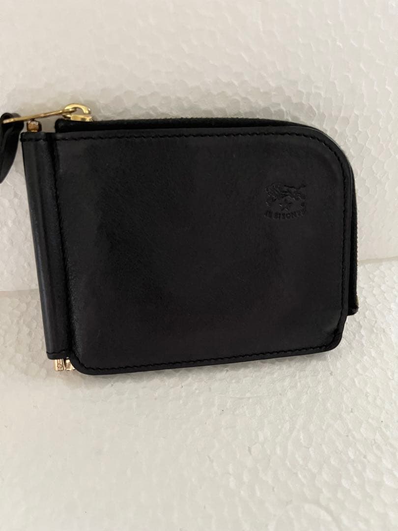 美品［IL BISONTE］二つ折りマネークリップ／ケース付き/黒