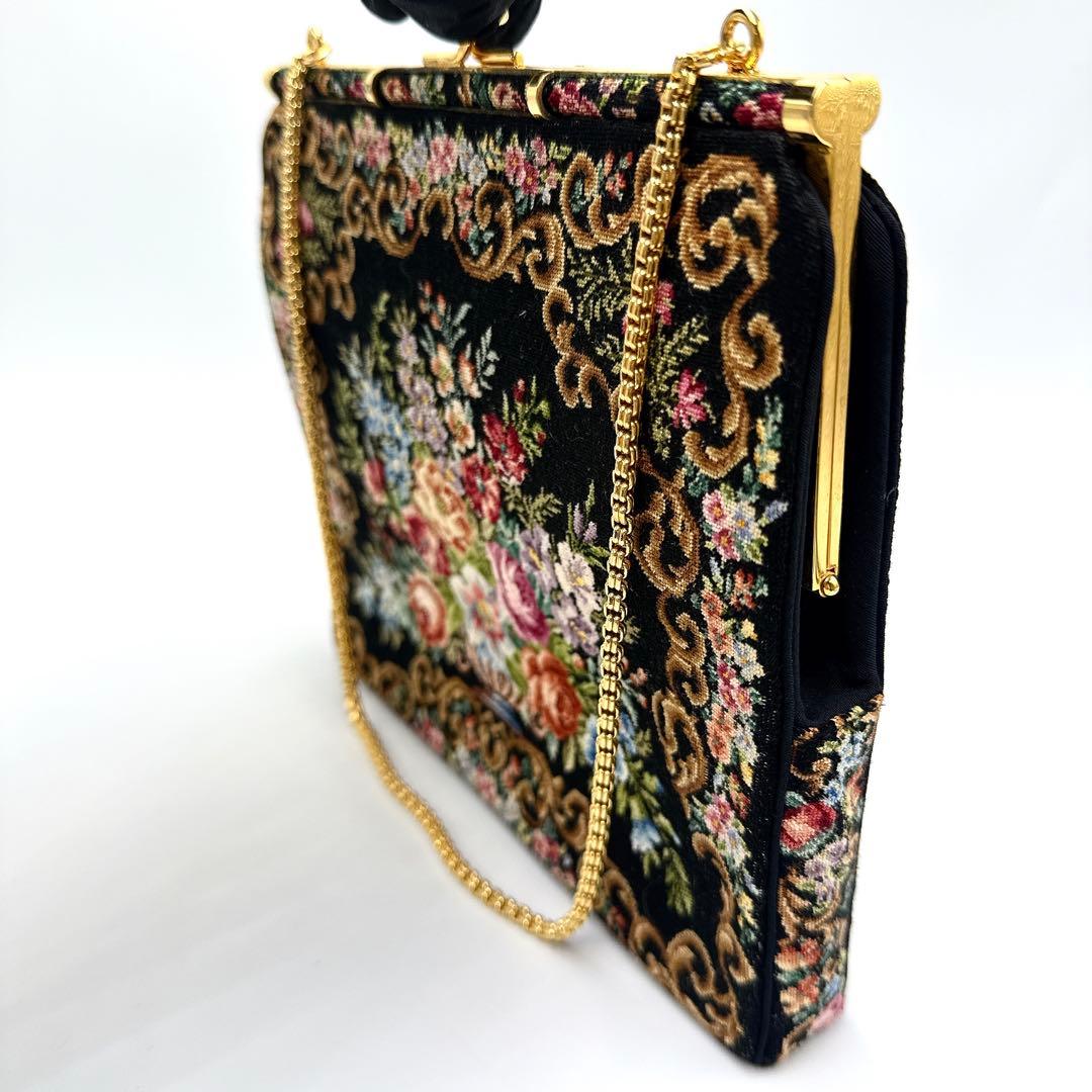 【美品】Leu Locati italy プチポワン刺繍 チェーン バッグ