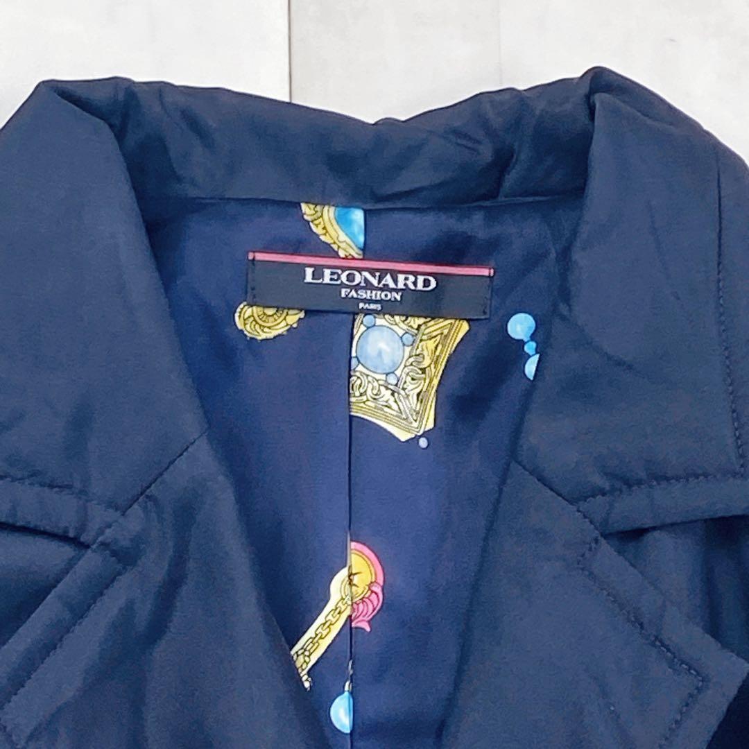 美品 シルク100 リボン 宝石 総柄 トレンチコート レオナール