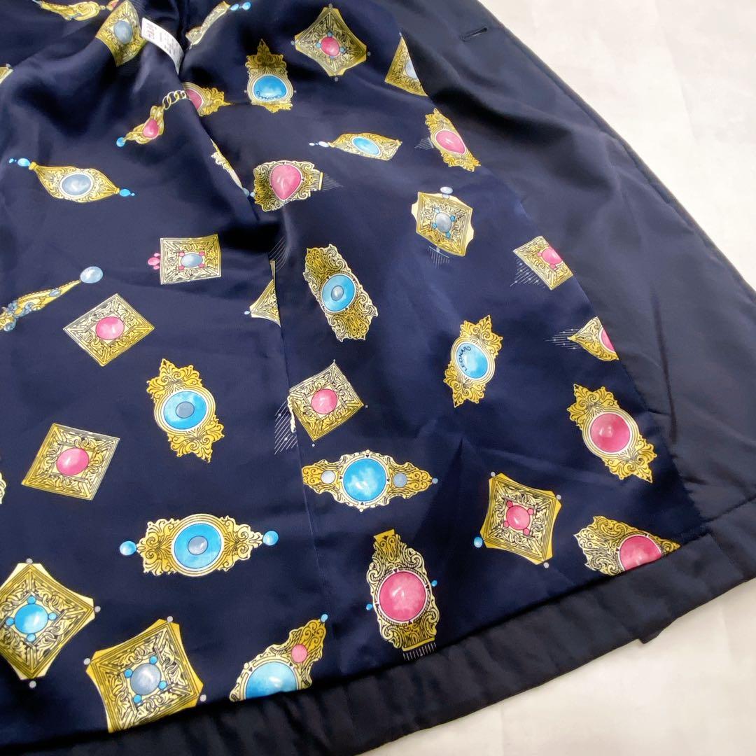 美品 シルク100 リボン 宝石 総柄 トレンチコート レオナール