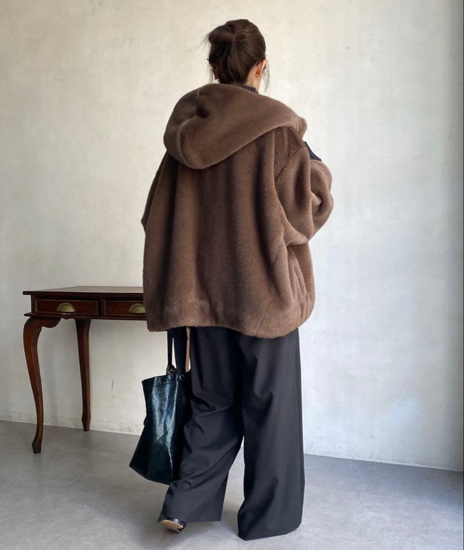 値下げ DOUDOU(ドゥドゥ)ファーポンチョコート ブラウン ダブルジッパー