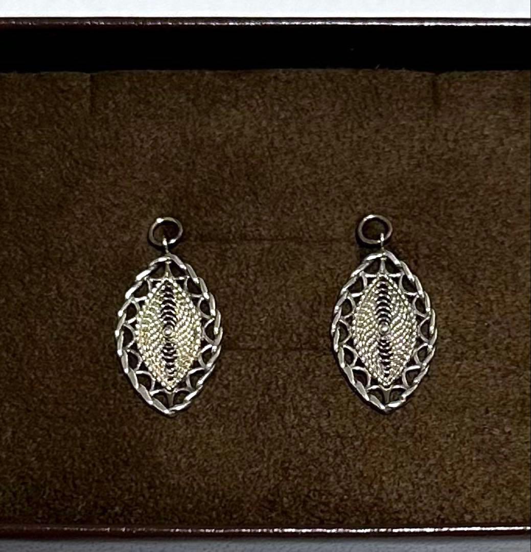agete シルバー SV K10 ピアスチャーム レース模様 リーフ