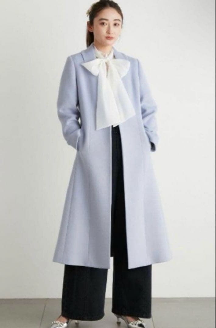 美品【送料込】Lily Brown チェスターコート0(S)ブルー ロングコート