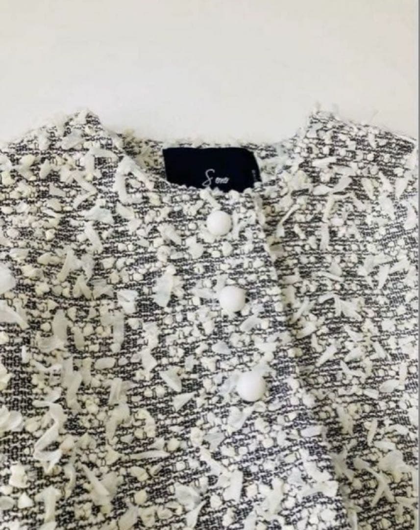 Sono ソーノ　エアリーツイードノーカラージャケット　グレー　ホワイト