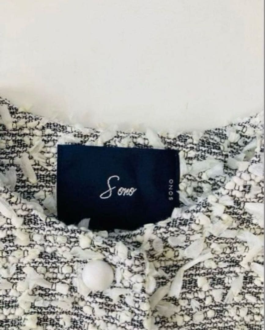 Sono ソーノ　エアリーツイードノーカラージャケット　グレー　ホワイト