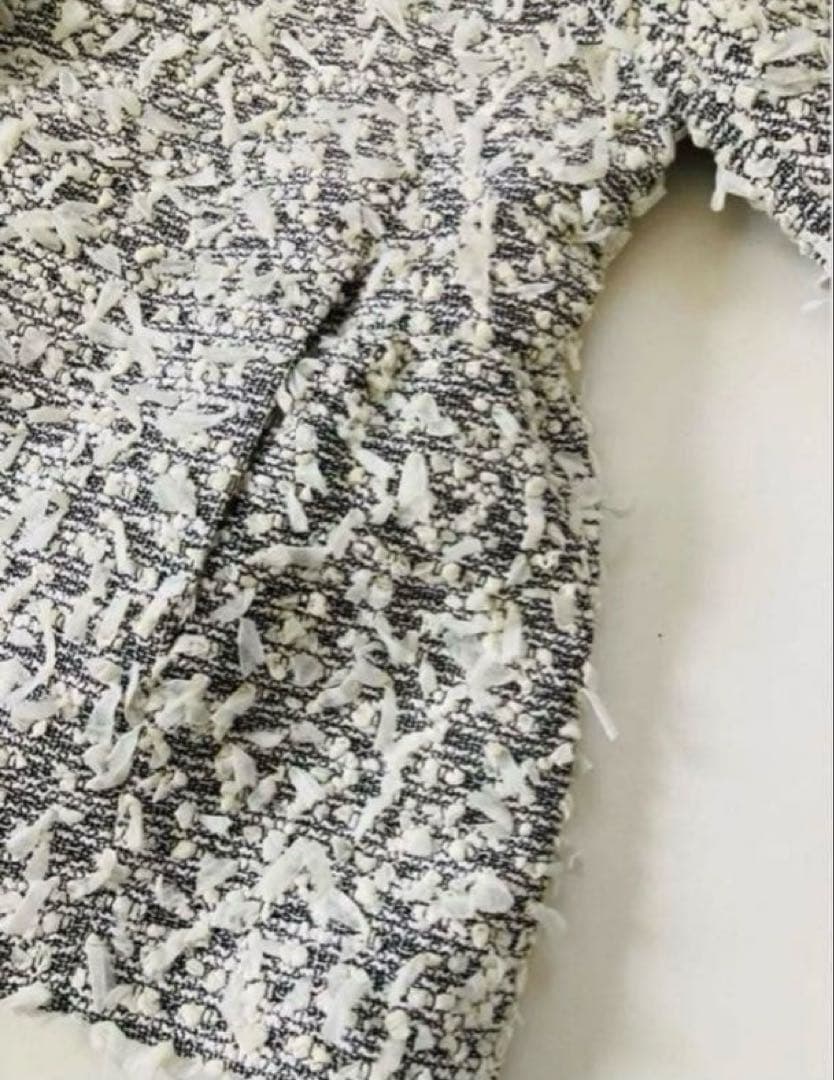 Sono ソーノ　エアリーツイードノーカラージャケット　グレー　ホワイト