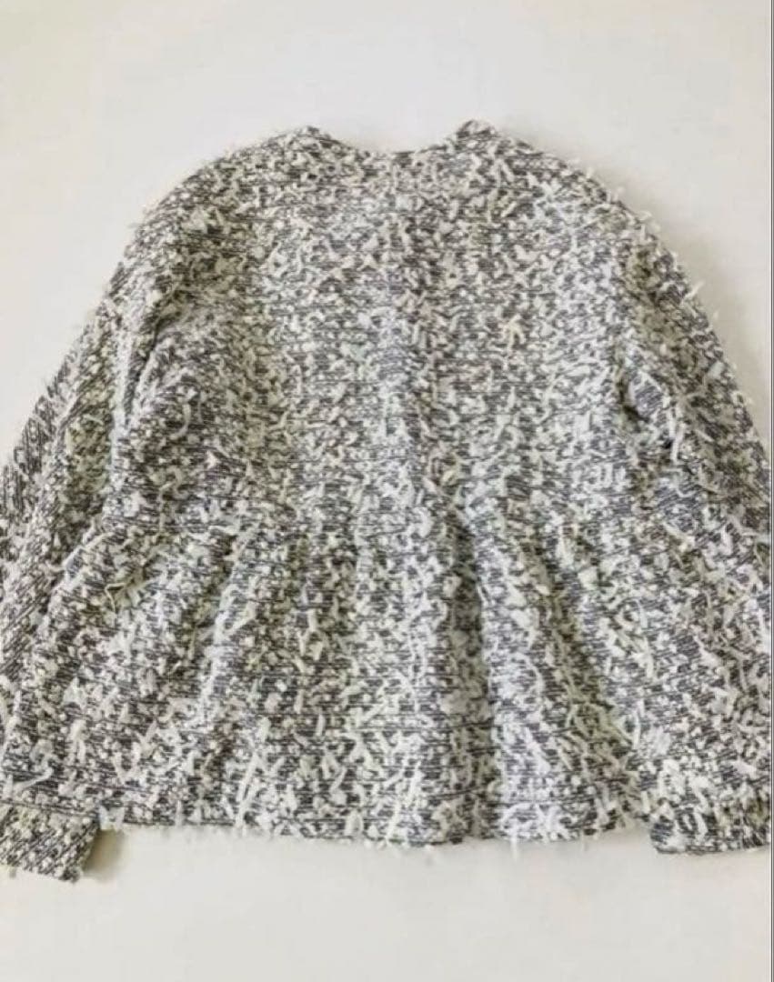 Sono ソーノ　エアリーツイードノーカラージャケット　グレー　ホワイト