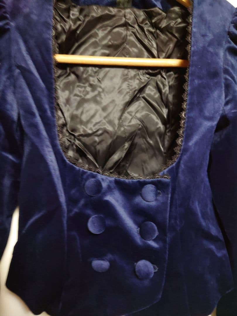 Sheglit 別珍胸元開きジャケット くるみボタン ネイビー 美品