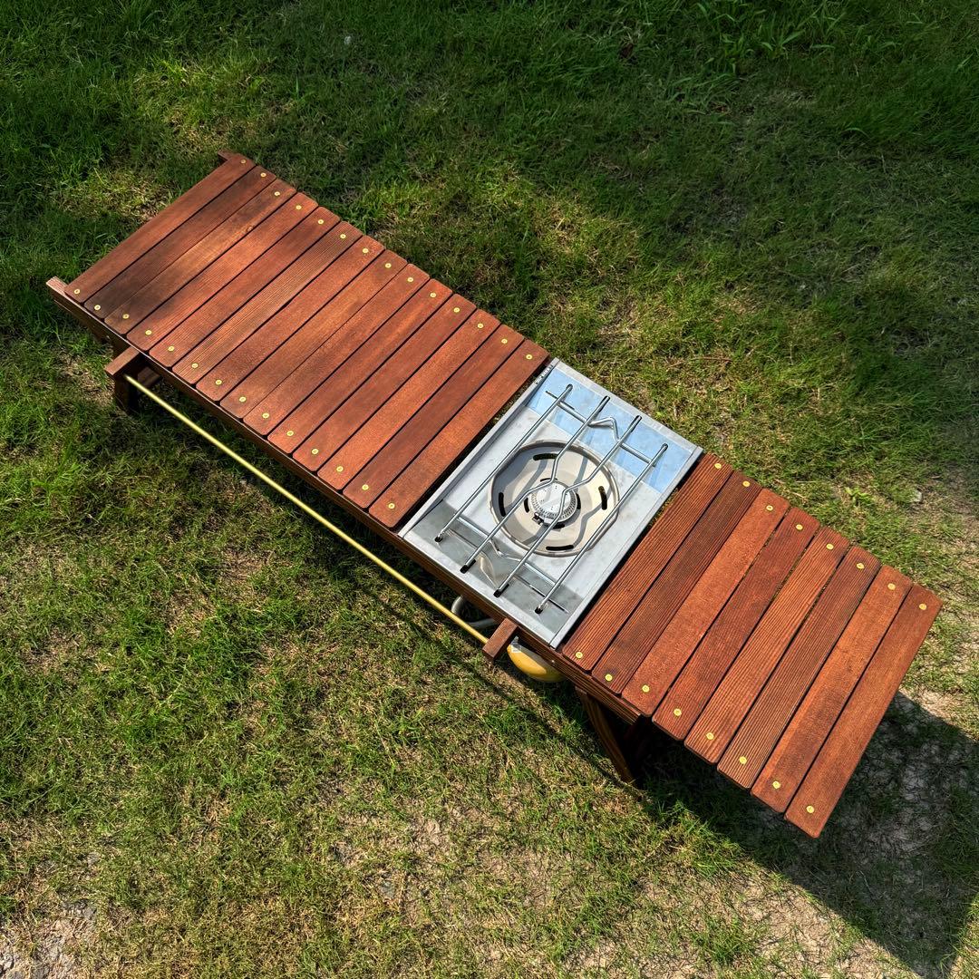 折りたたみローテーブル キャンプテーブル フラットバーナーigtテーブル真鍮ギア