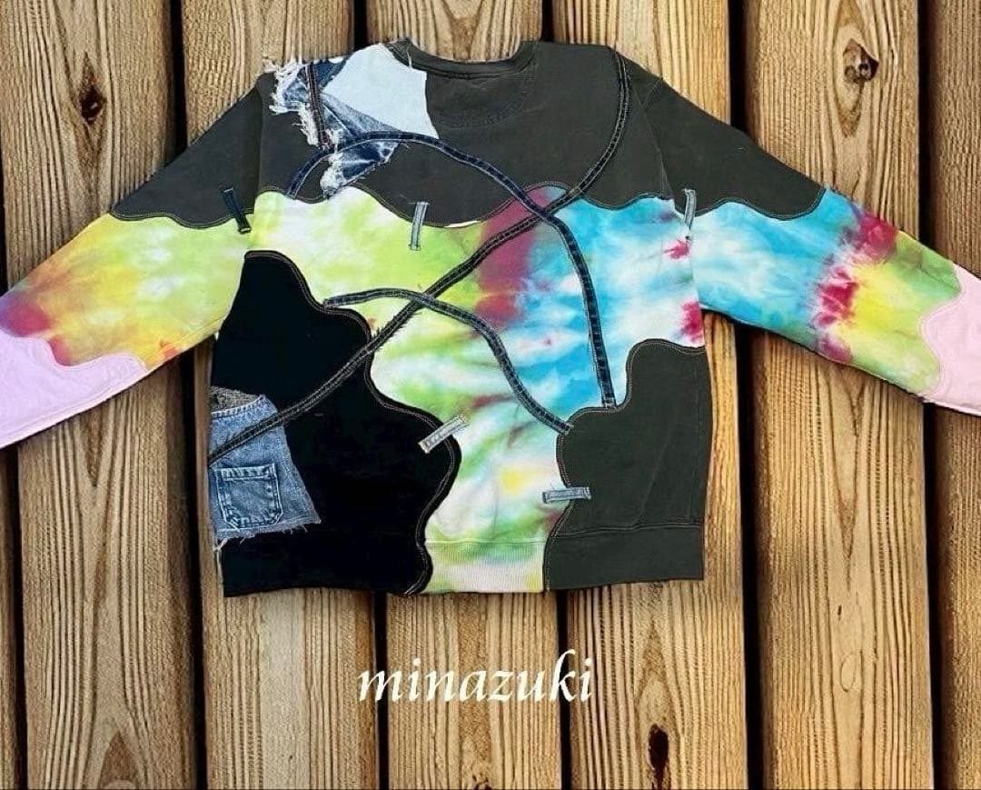 ☆最終セール！古着パーカ-Xデニム★ 鮮やかグラデーションカラーX黑★