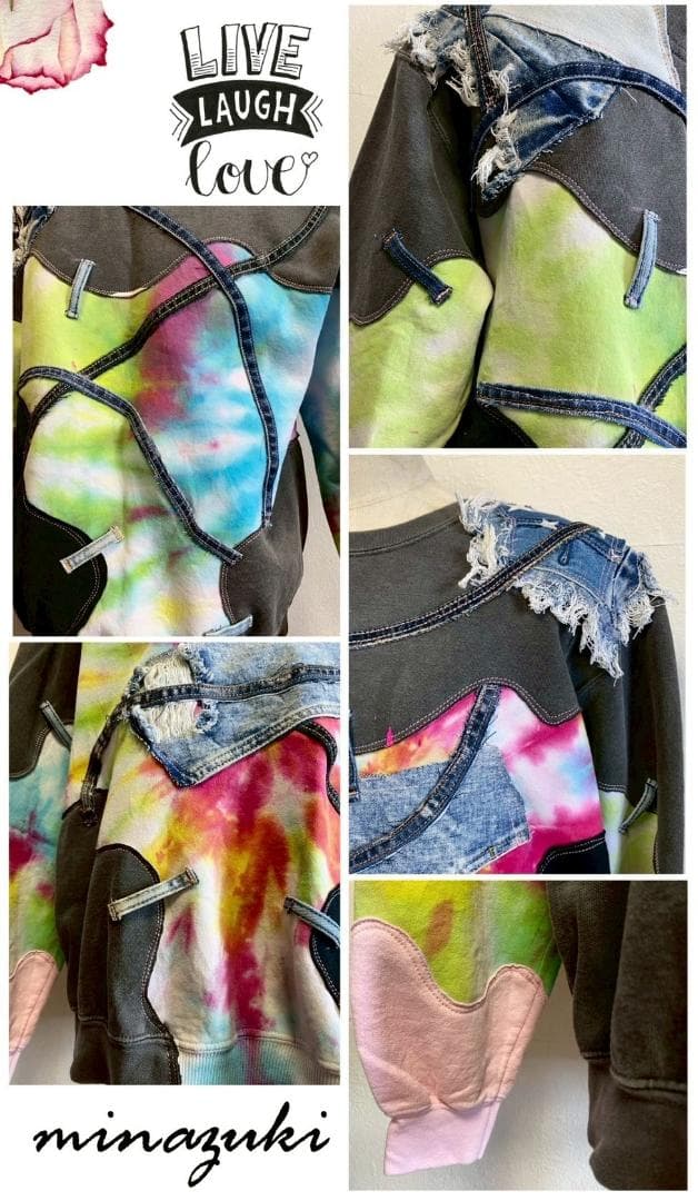 ☆最終セール！古着パーカ-Xデニム★ 鮮やかグラデーションカラーX黑★