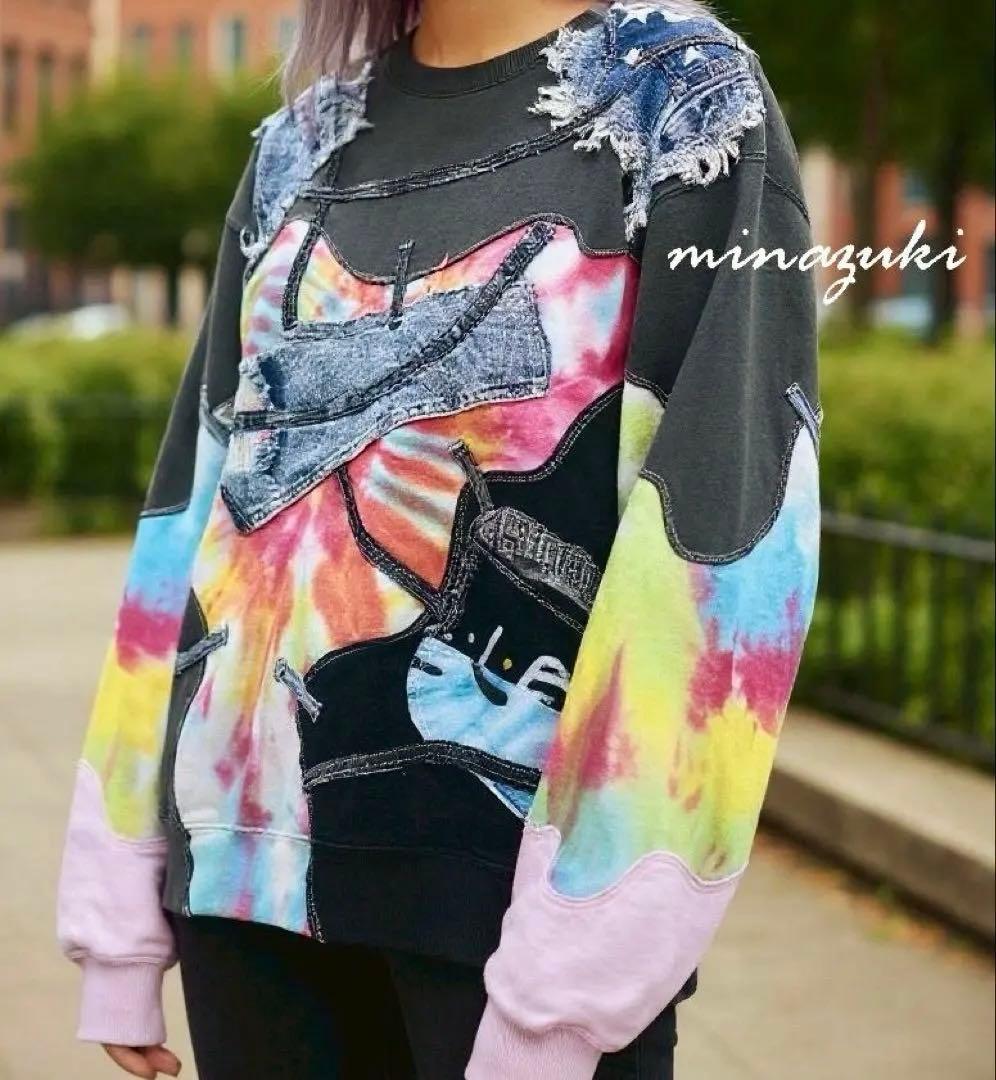 ☆最終セール！古着パーカ-Xデニム★ 鮮やかグラデーションカラーX黑★