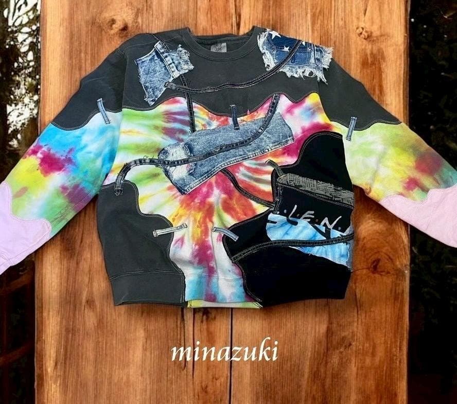 ☆最終セール！古着パーカ-Xデニム★ 鮮やかグラデーションカラーX黑★